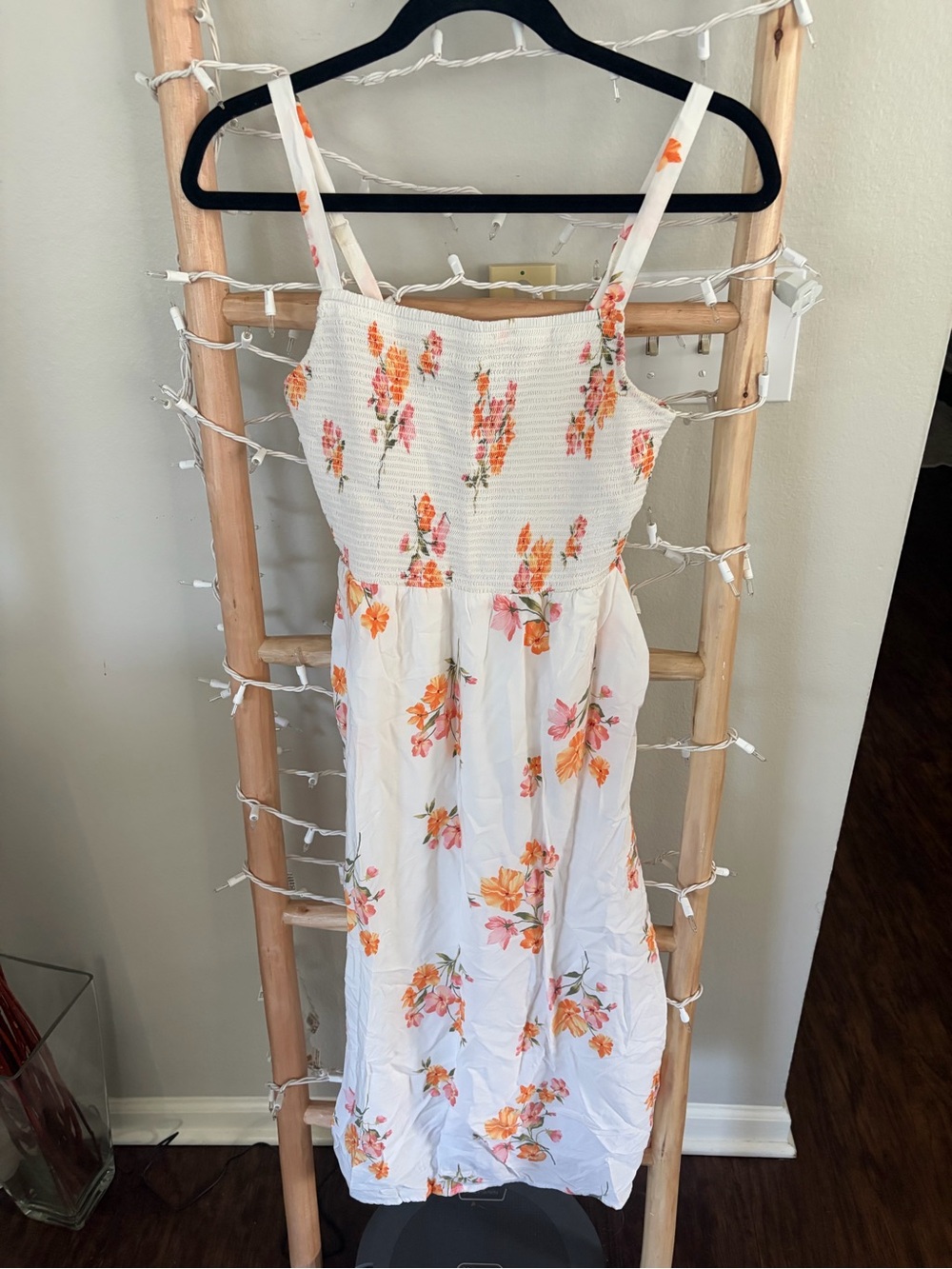Old Navy White Midi Dress with Orange Floral Print